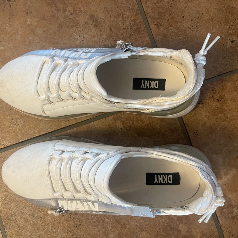 DKNY Women's White Slip-On Sneakers with Silver Logo Accent - Picture 3 of 3